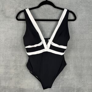 JETS Australia Swimsuit Womens 10 Black Classique Plunge One Piece Vacation